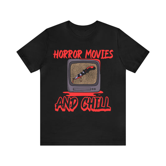 Scream-Inspired 'Horror Movies and Chill' Unisex Jersey Short Sleeve Tee
